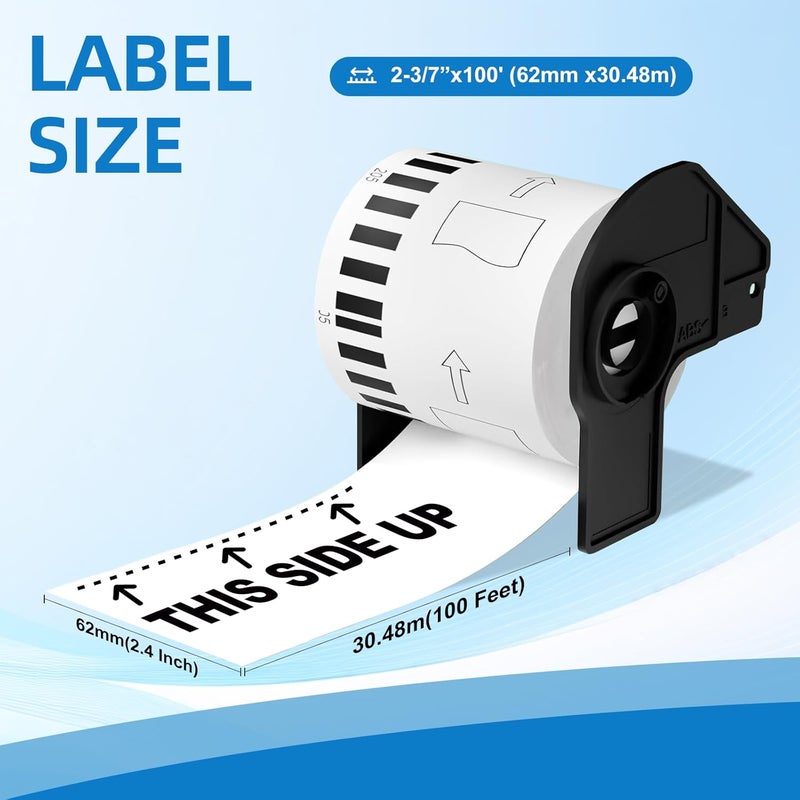 JMLCOLORS ملصقات مستمرة متوافقة DK-22205 مع DK-2205 2.4" × 100'(62mm×30.48m) للاستخدام مع طابعة الملصقات Brother QL 820NWB QL-800 QL-550 QL-700، 10 لفات - Image 2